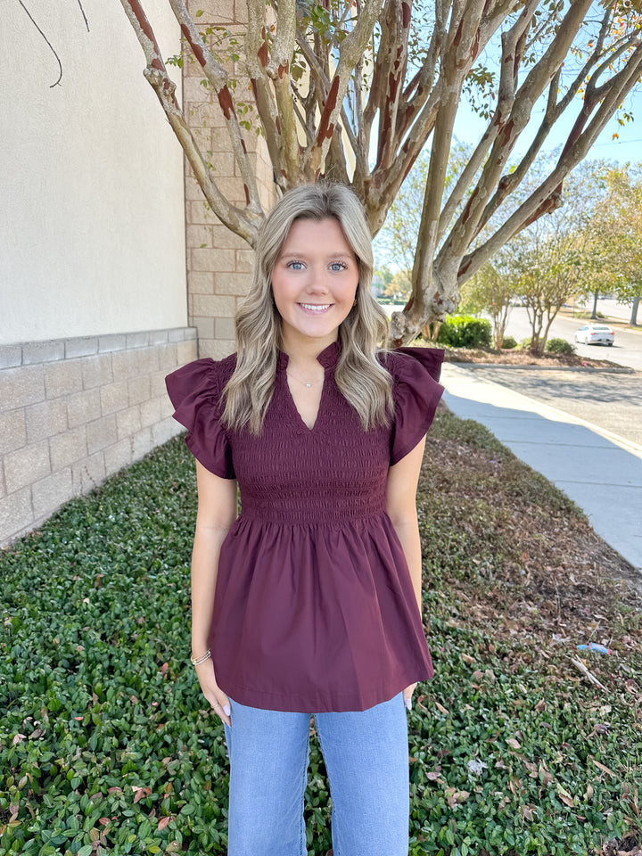 Andy Smocked Top - Wine