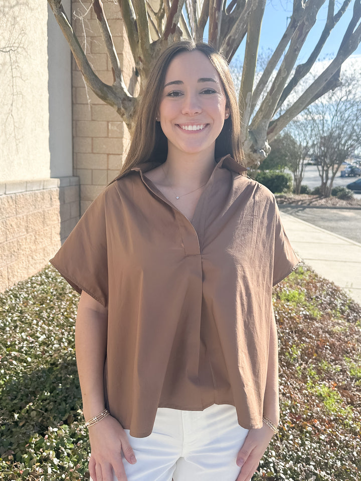 Helen Signature Collar Top - Brown