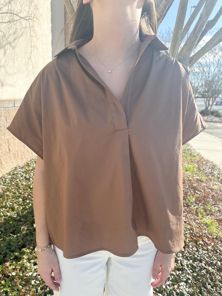 Helen Signature Collar Top - Brown