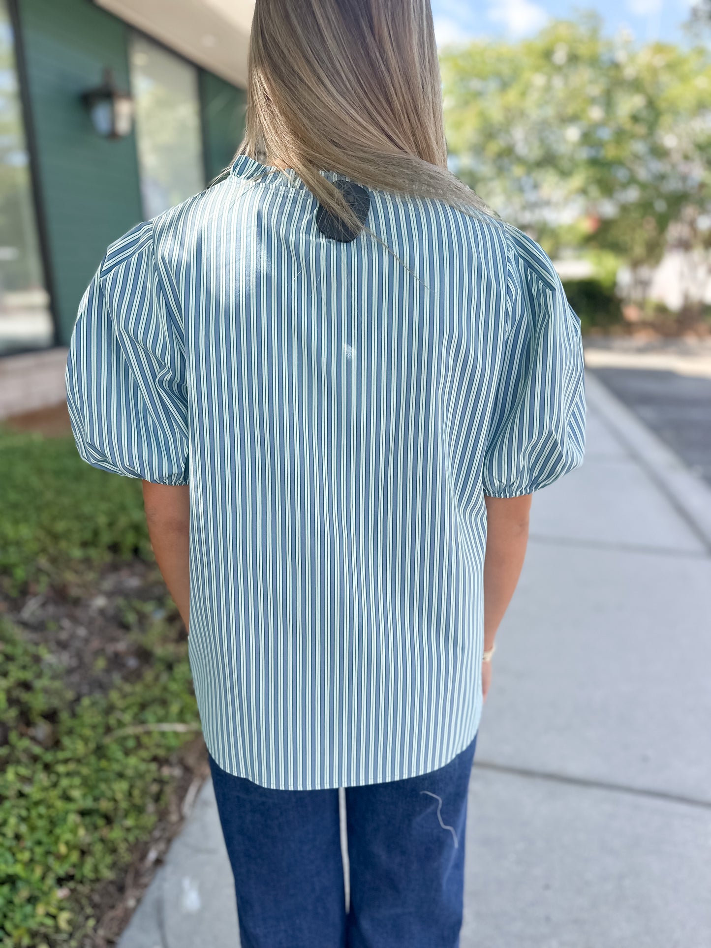 Lainey Top - Simple Stripe Blue/Green