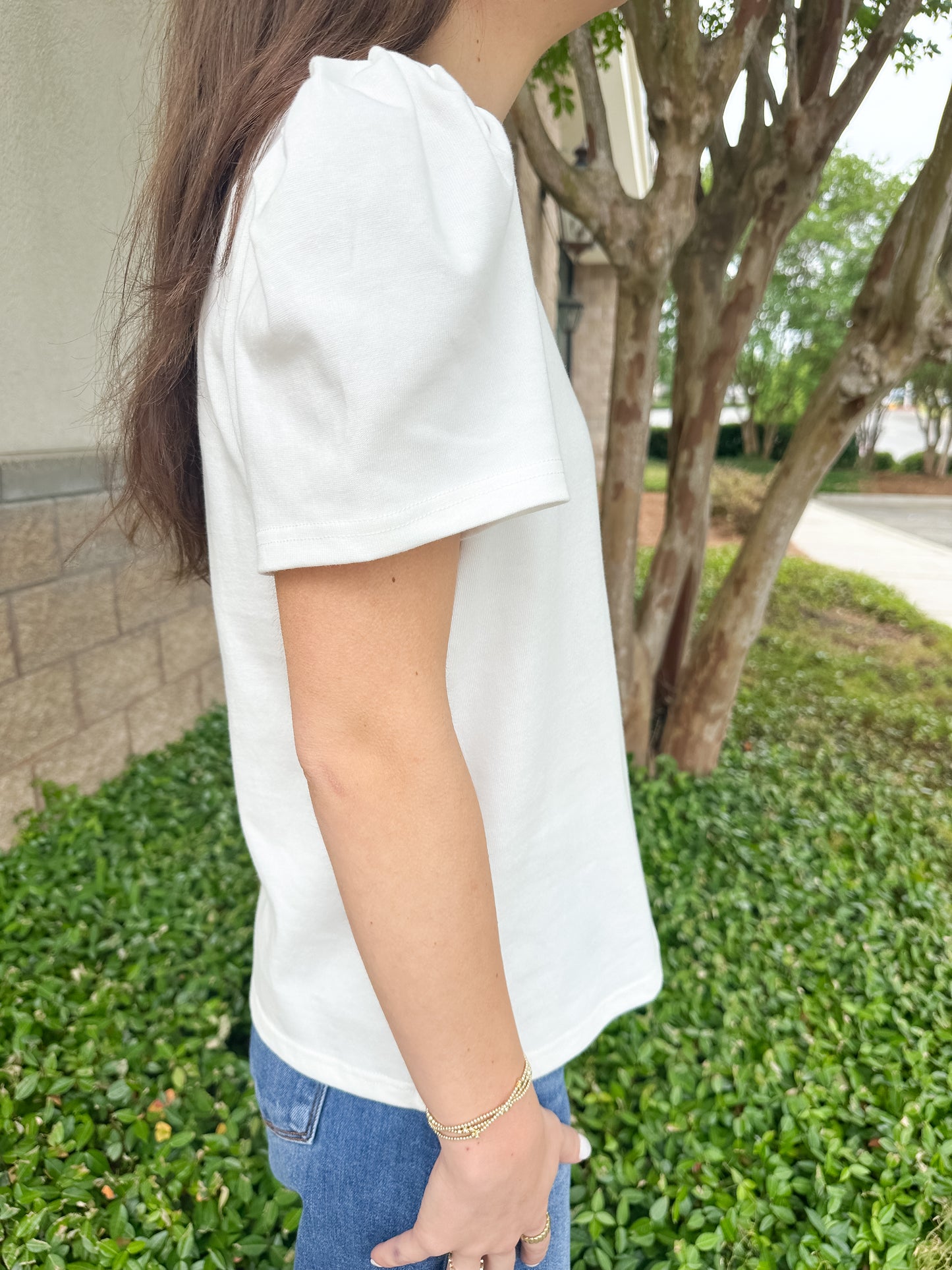Larissa Pleat Sleeve Tee - White