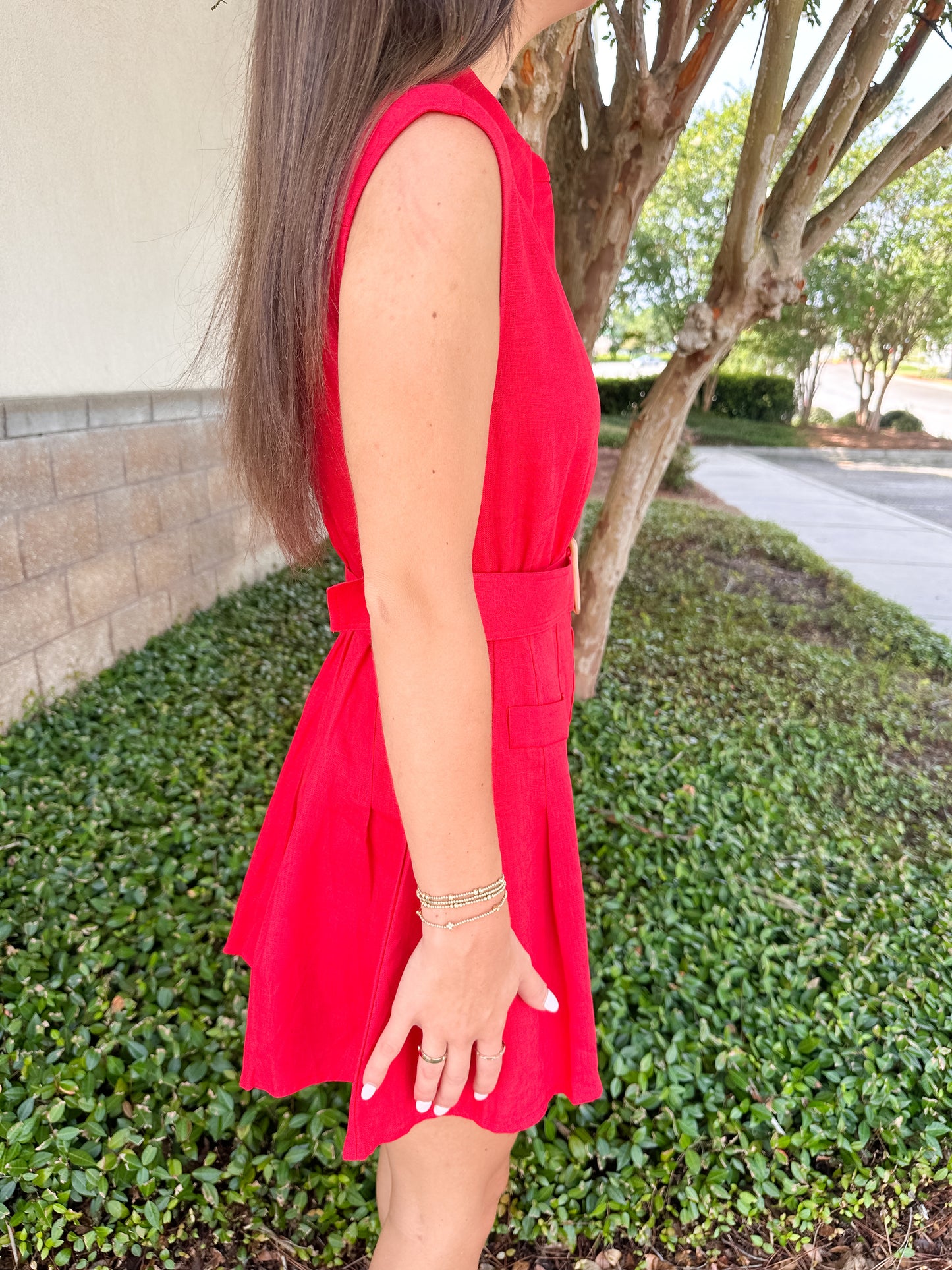 Palm Grove Linen Dress - Red