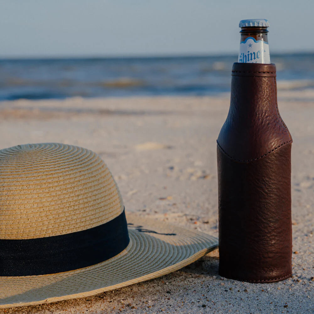 Mission Mercantile Campaign Leather Bottle Koozie - Smoke