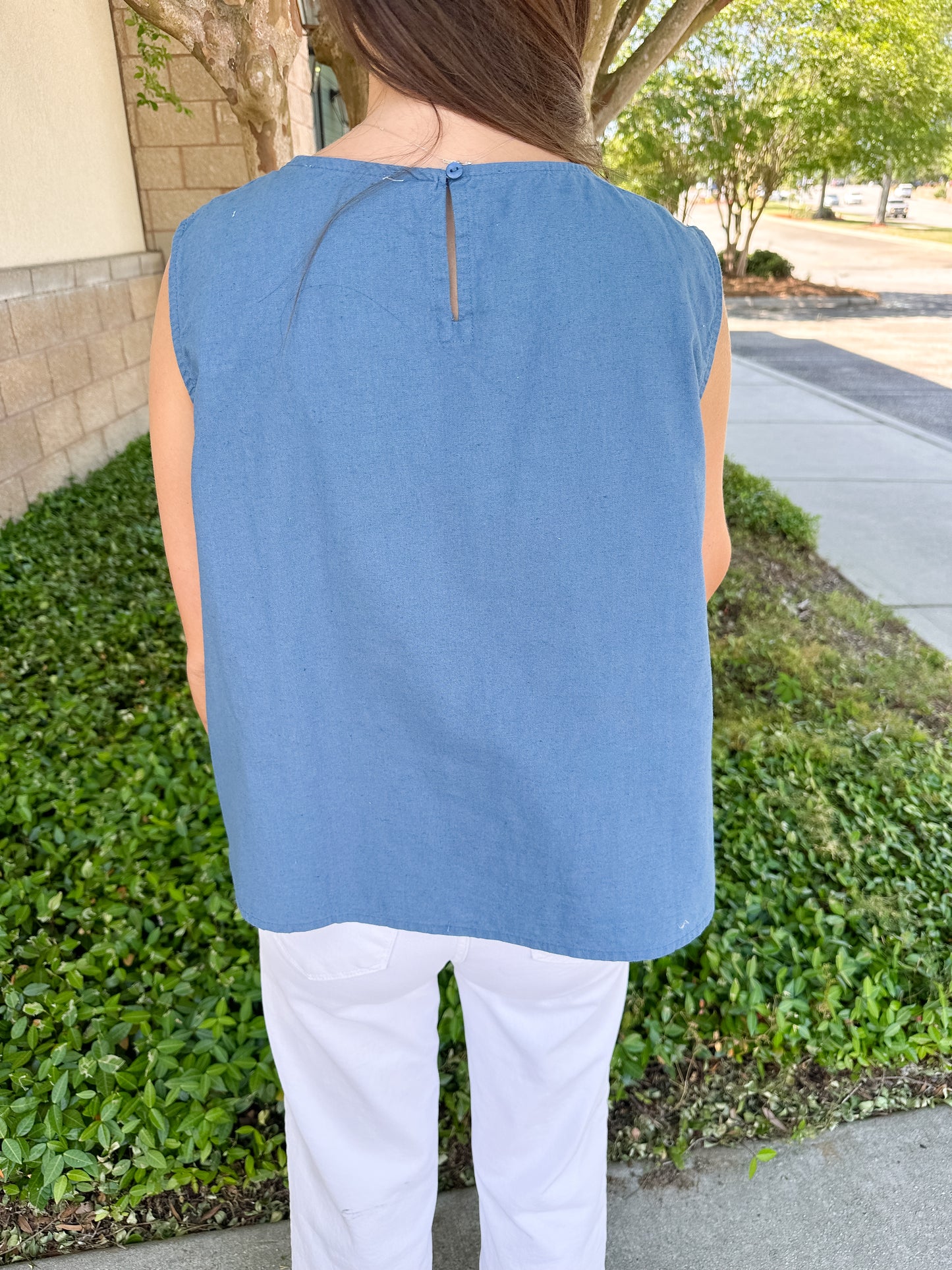 Fran Embroidered Top - Navy