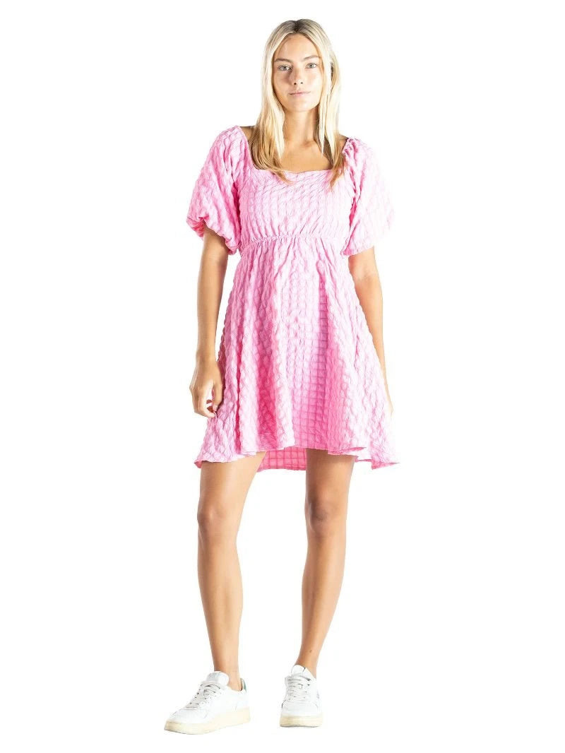Jude Textured Puff Sleeve Mini Dress - Pink
