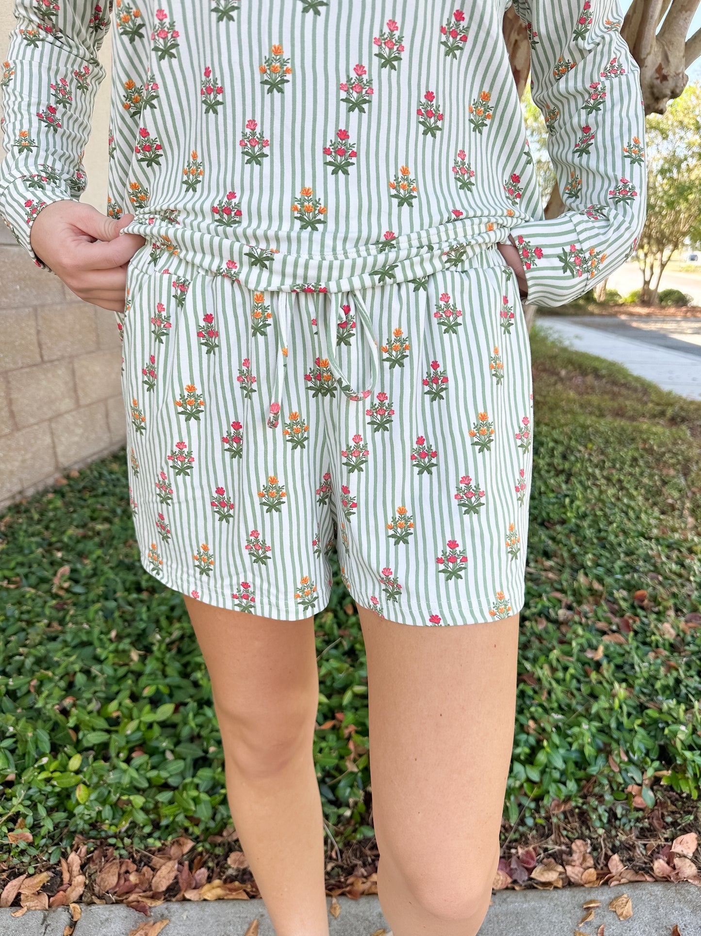 Annie Cottage Stripes Pajama Short Set - Green