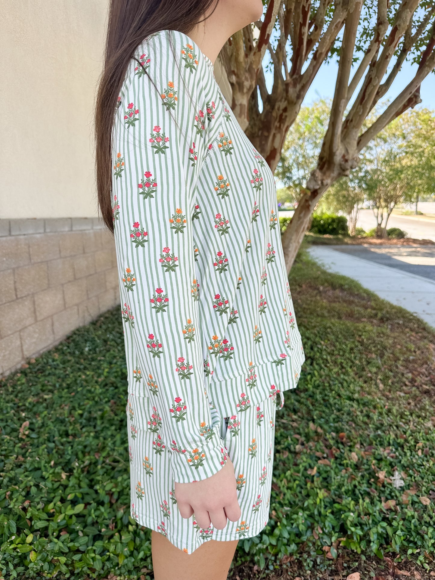 Annie Cottage Stripes Pajama Short Set - Green