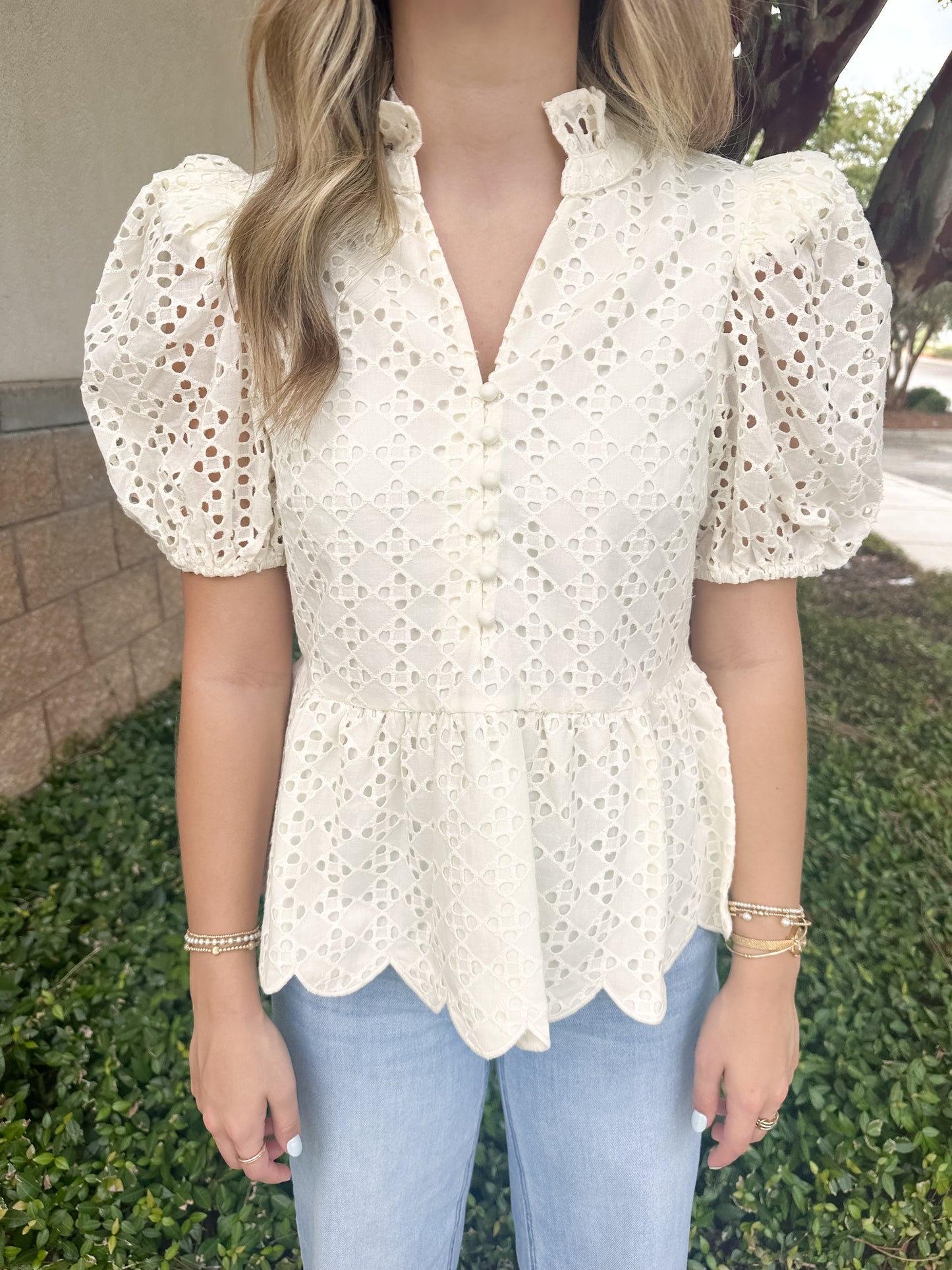 Elise Eyelet Top - Cream