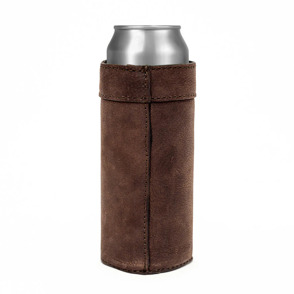 Mission Mercantile Campaign Leather Slim Can Koozie - Smoke