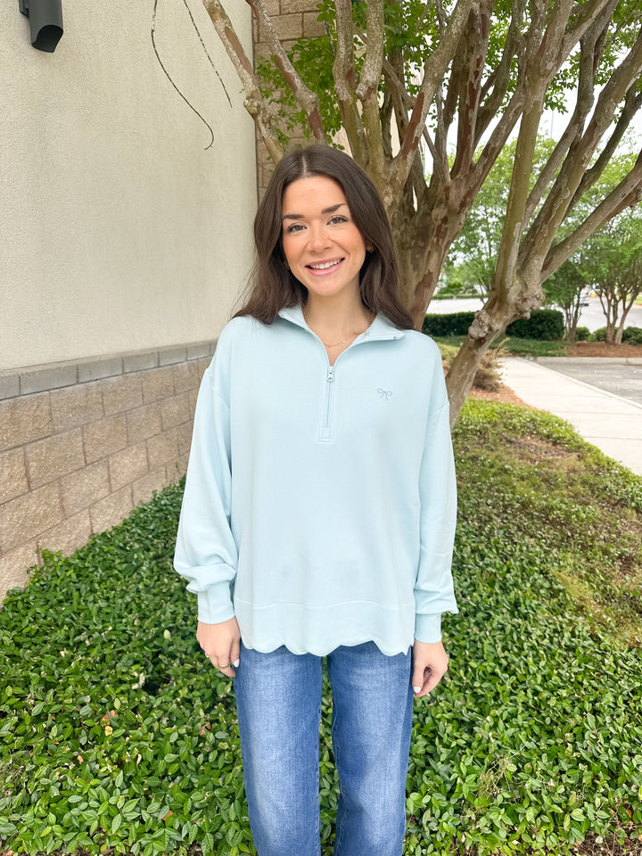 Rae Scalloped Pullover - Robins Egg Blue