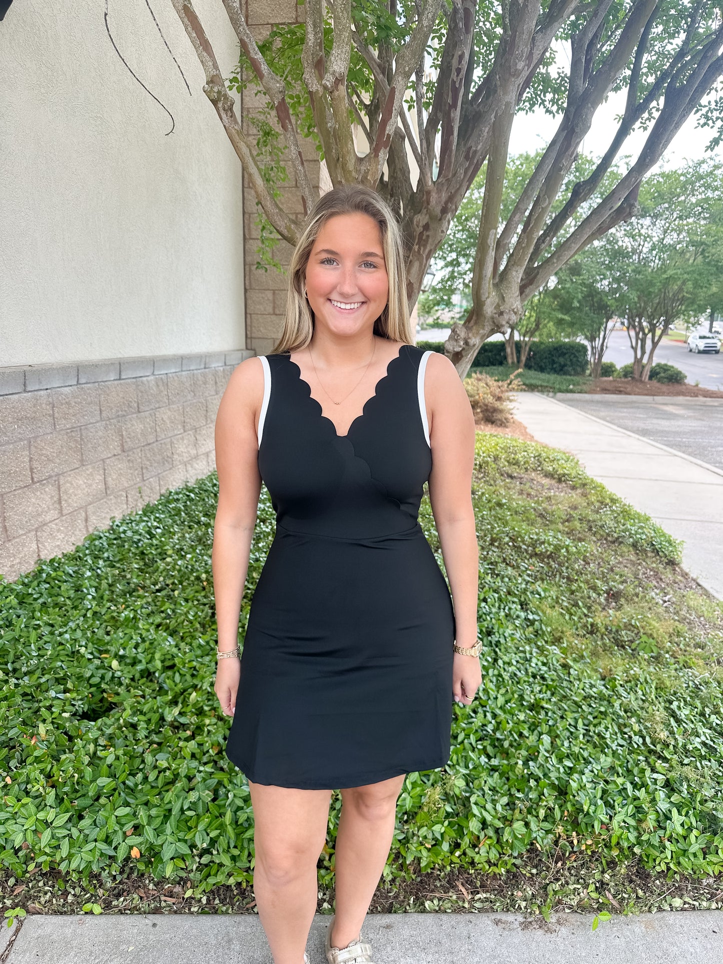 Raiyn Wrapped Scalloped Sports Dress - Black