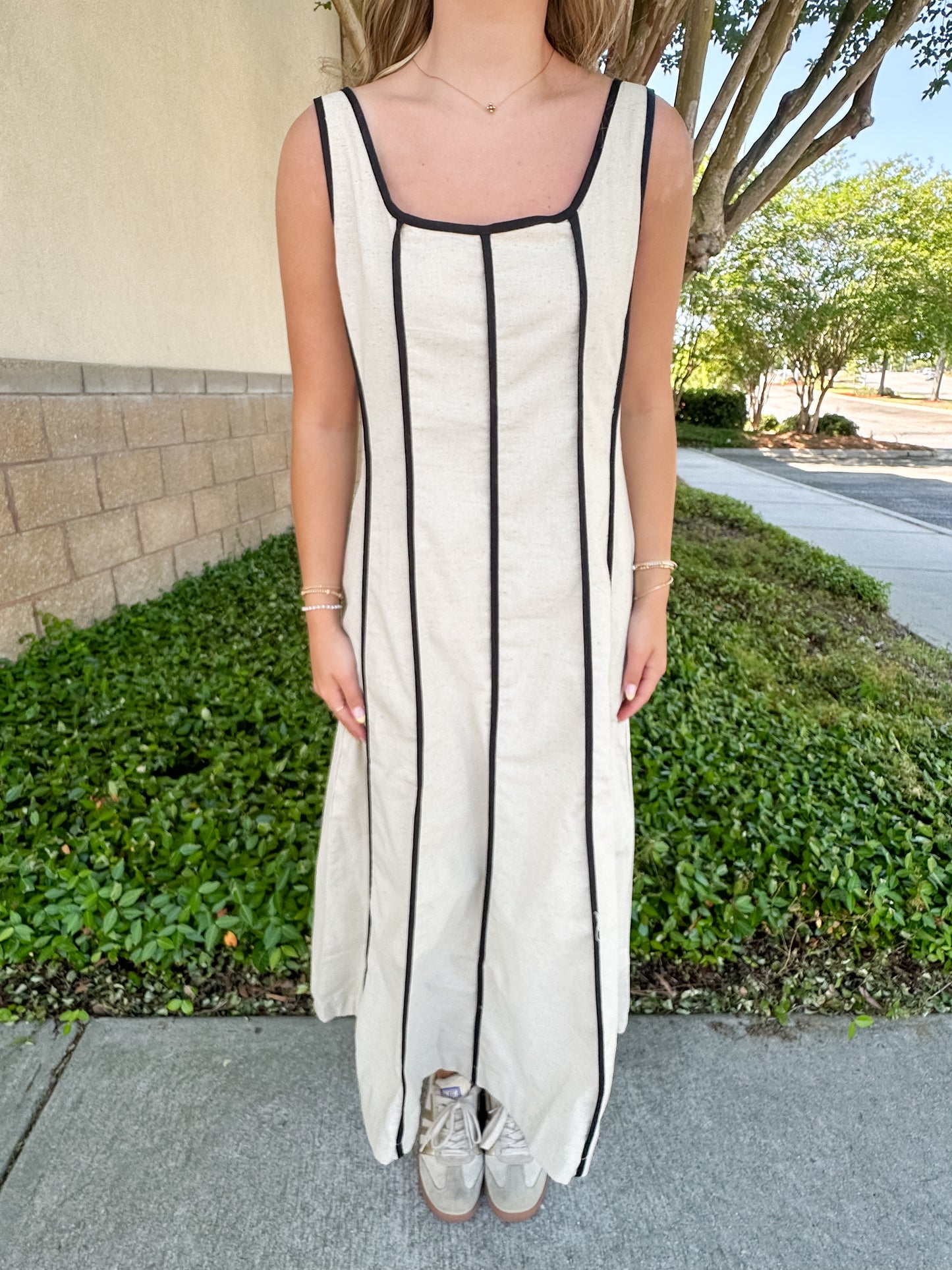 Suellen Contrast Trim Dress - Ivory