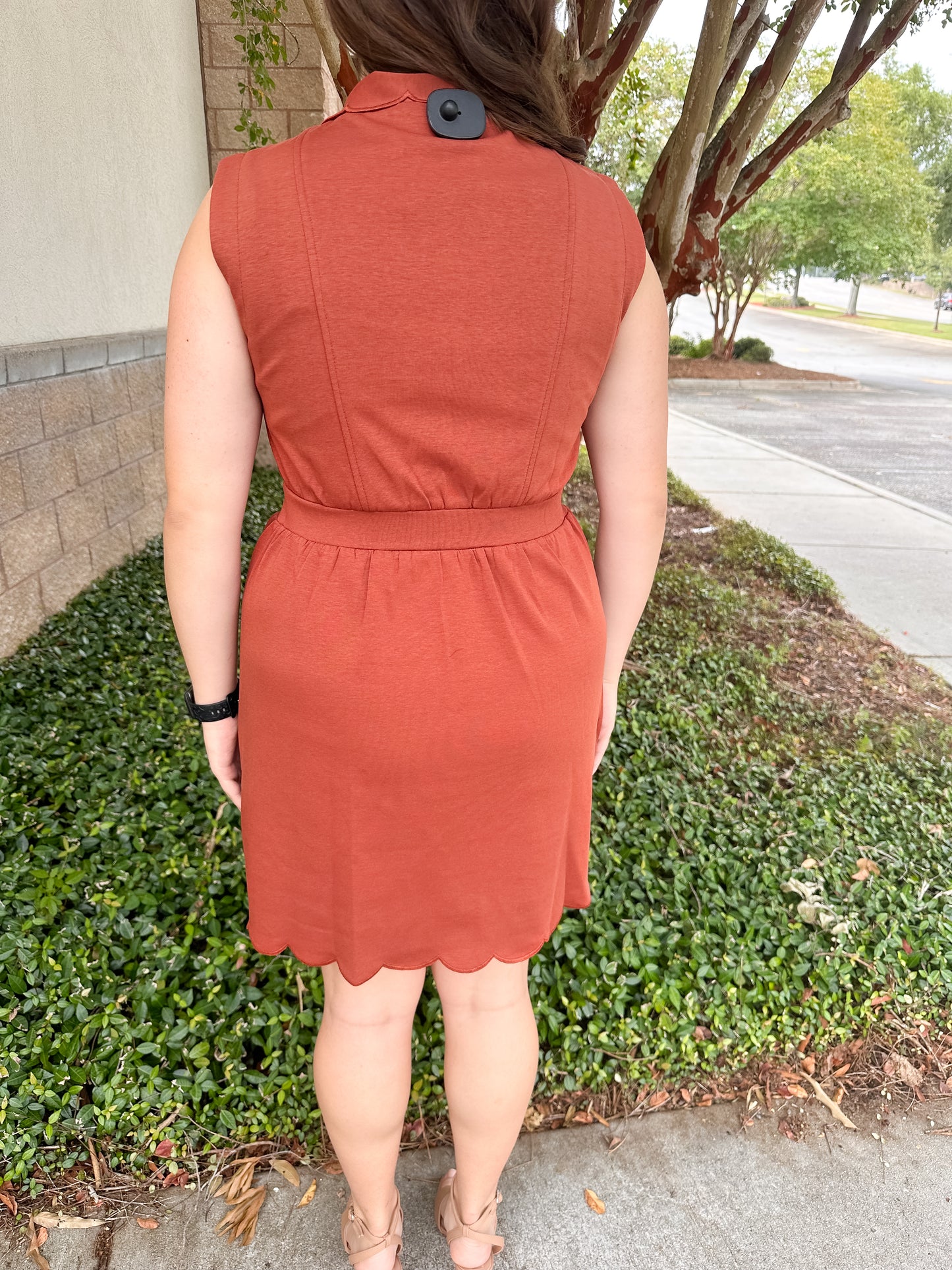 Ginger Scallop Dress - Brick