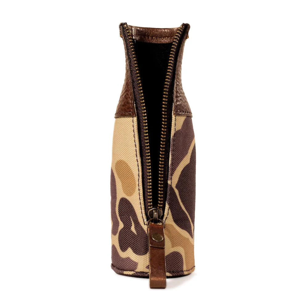 Mission Mercantile Campaign Leather Bottle Koozie - Smoke Vintage Camo