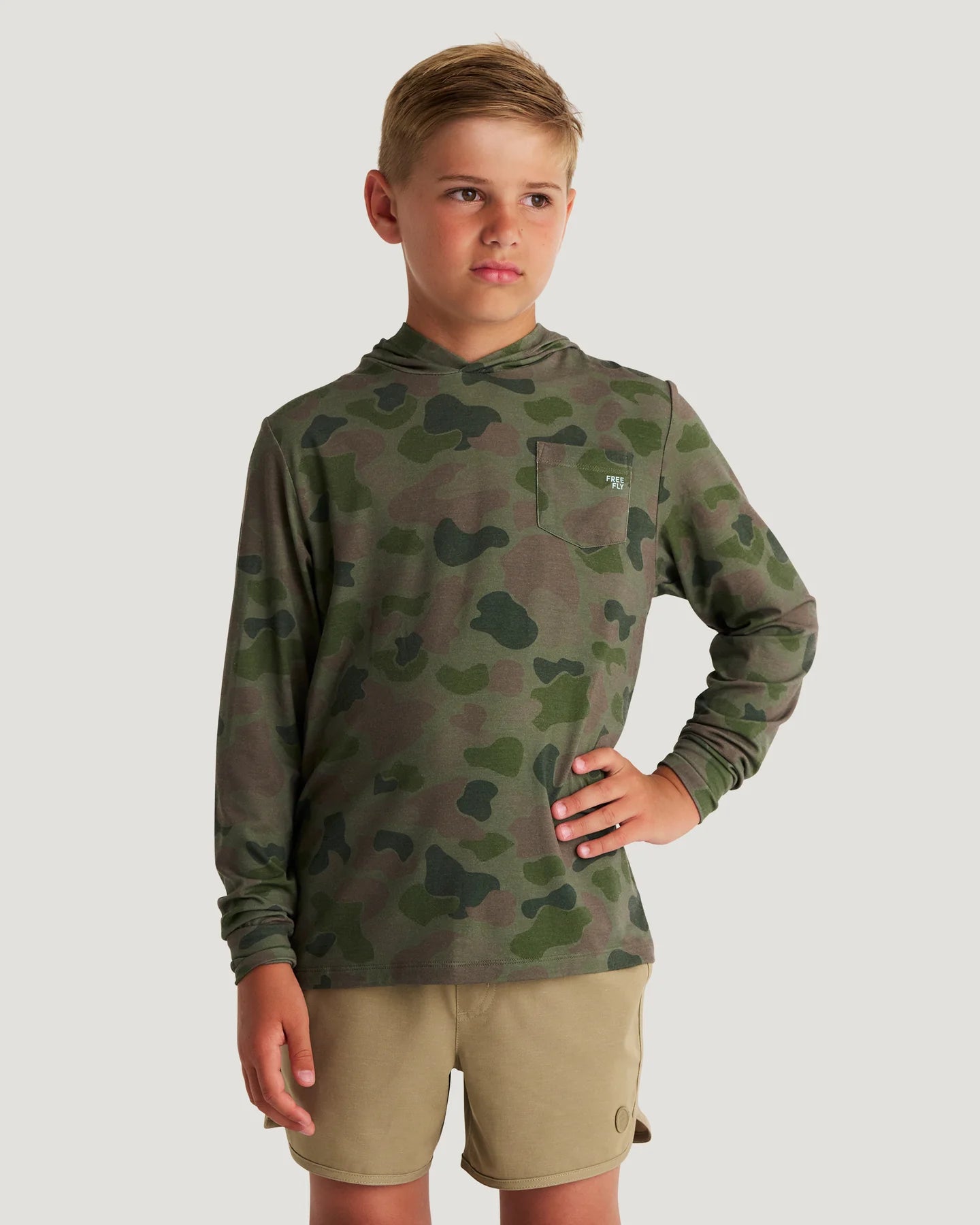 FreeFly Youth Bamboo Shade Hoodie - Vintage Camo Oil Green