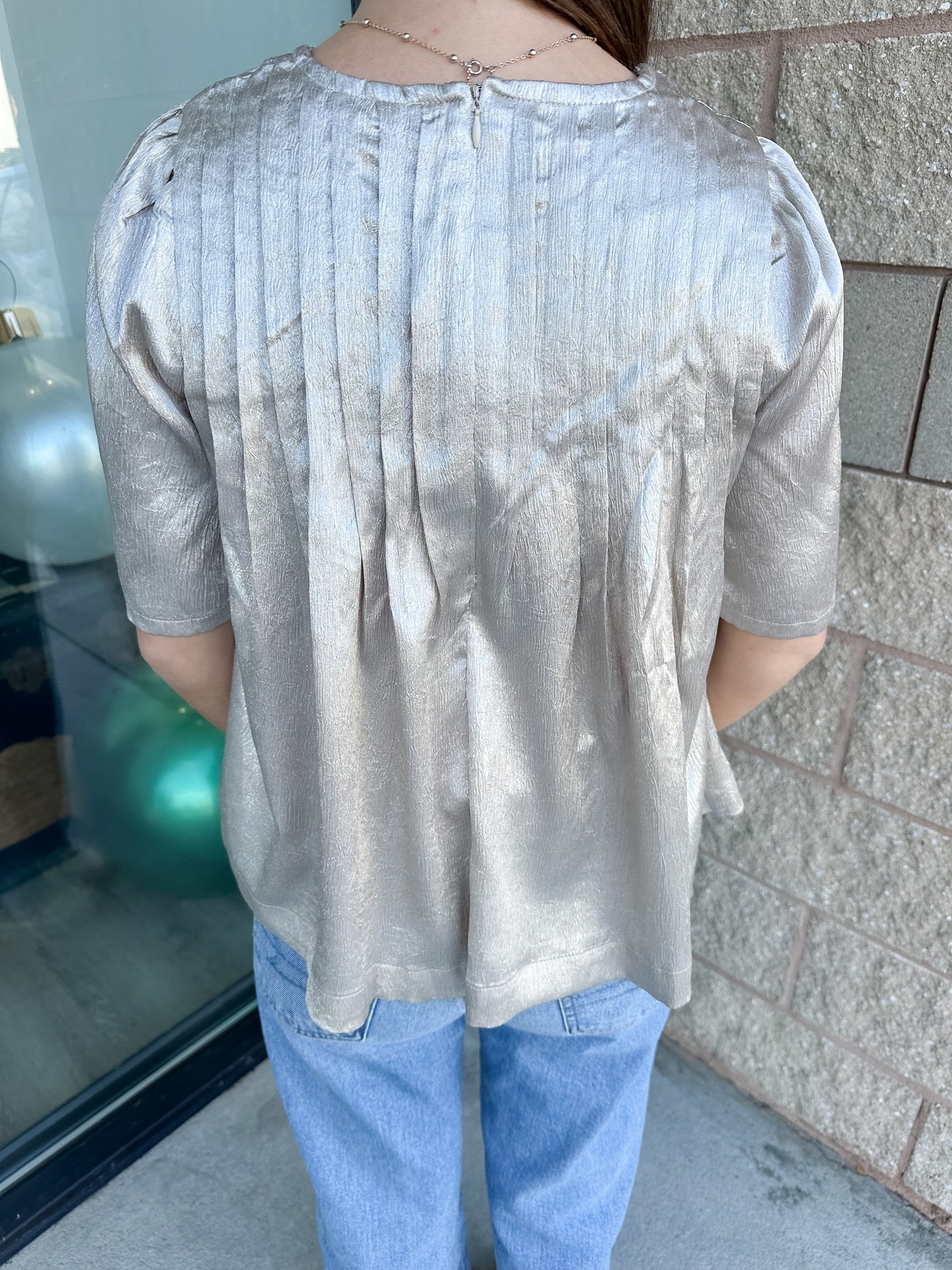 Champagne Pleated Shine Top