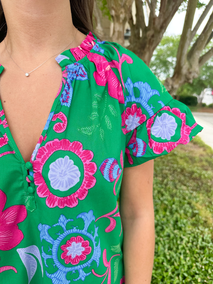 Cabina Floral Macy Ruffle Top