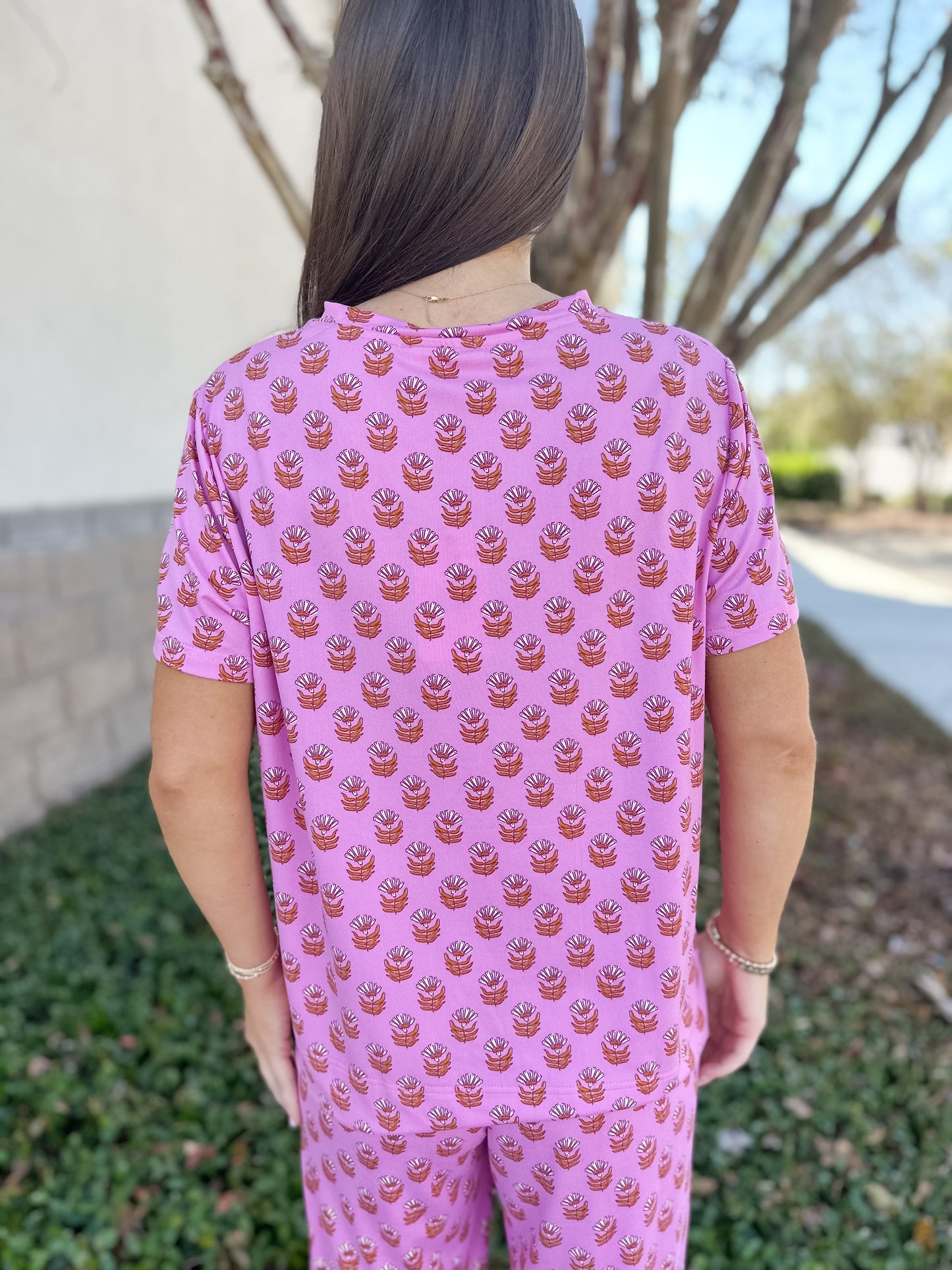 Alli Floral Fouland Pajama Pant Set - Pink