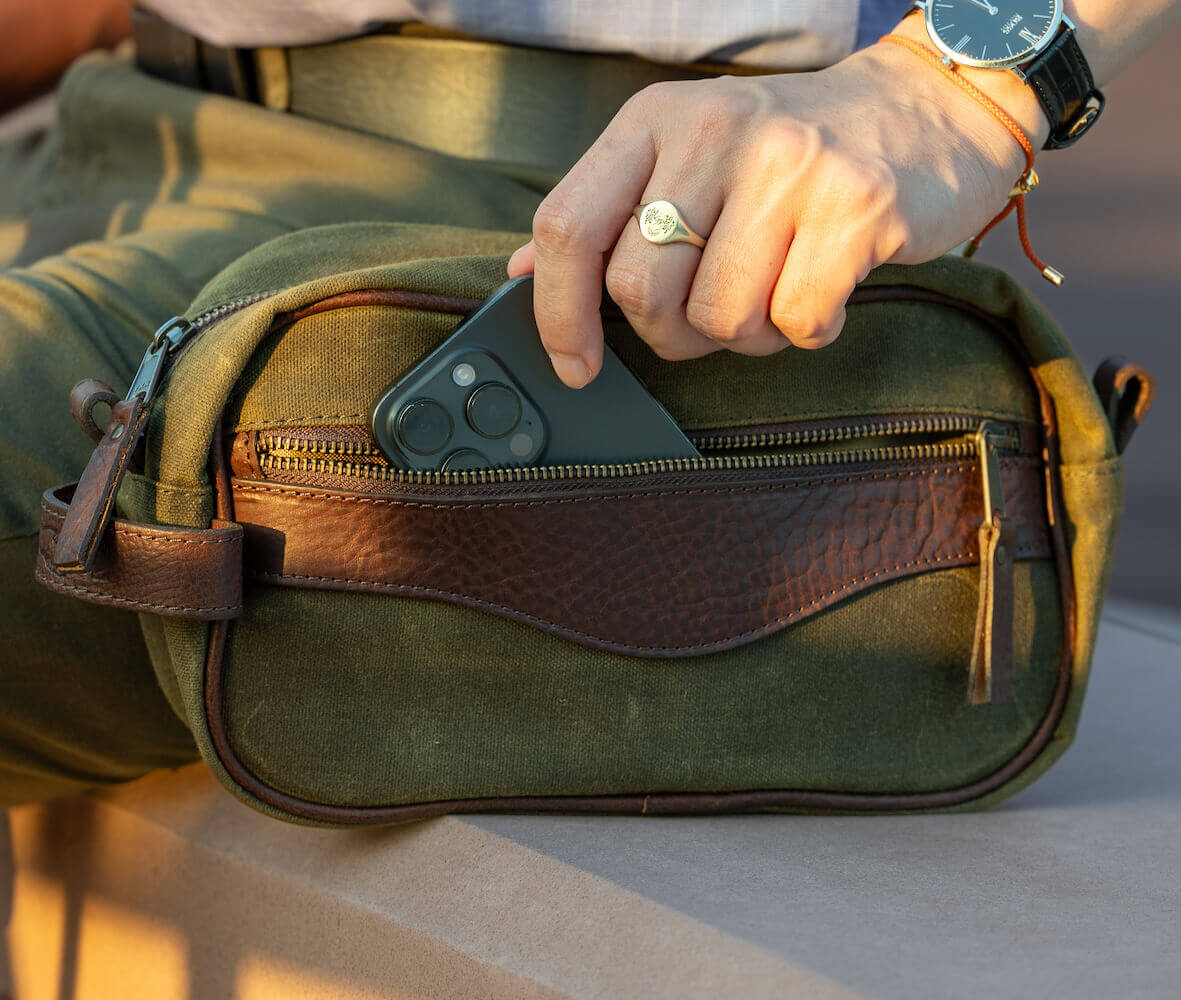 Mission Mercantile Campaign Waxed Canvas Toiletry Shave Kit - Smoke Forest