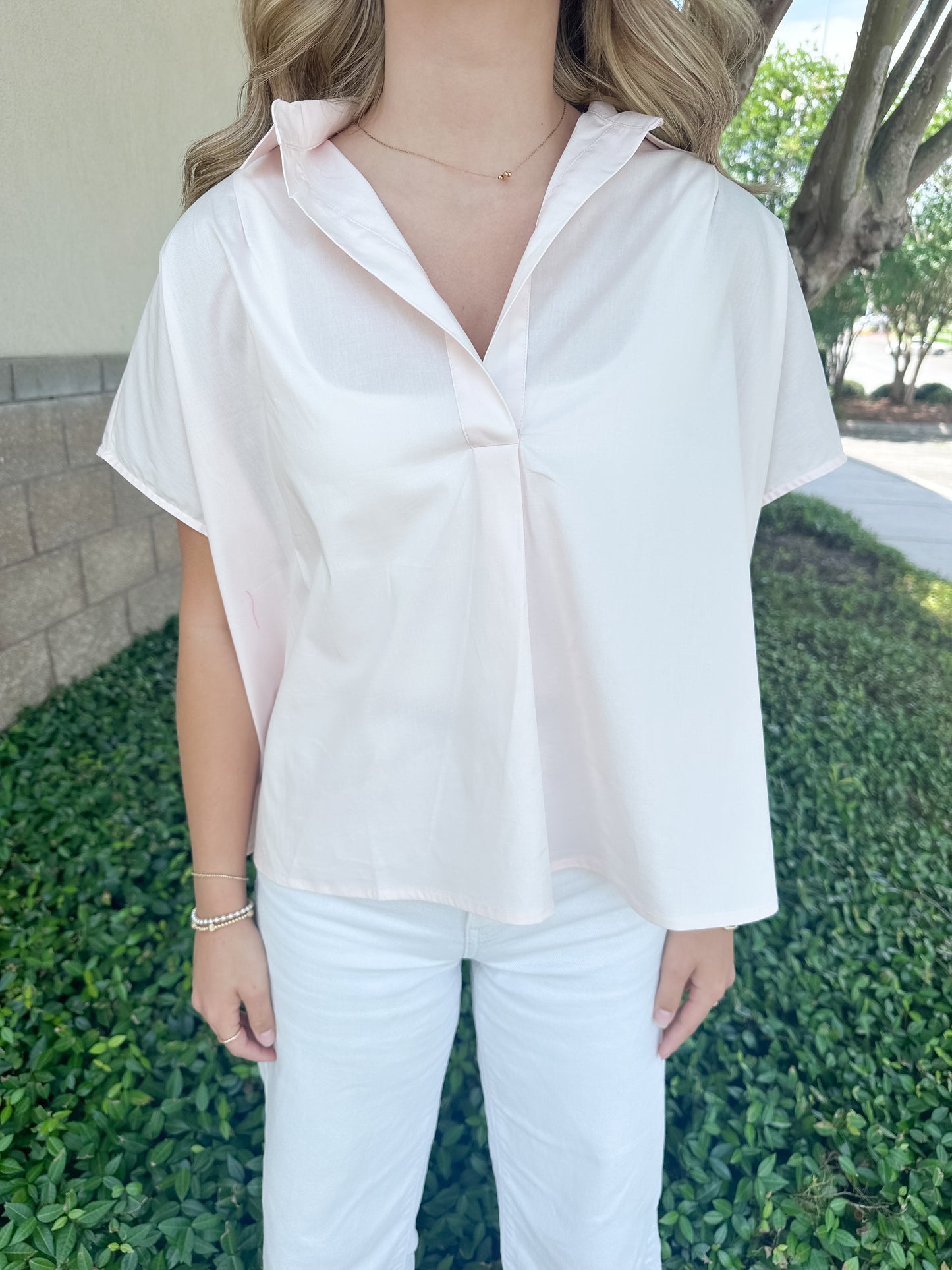 Helen Signature Collar Top - Pale Pink