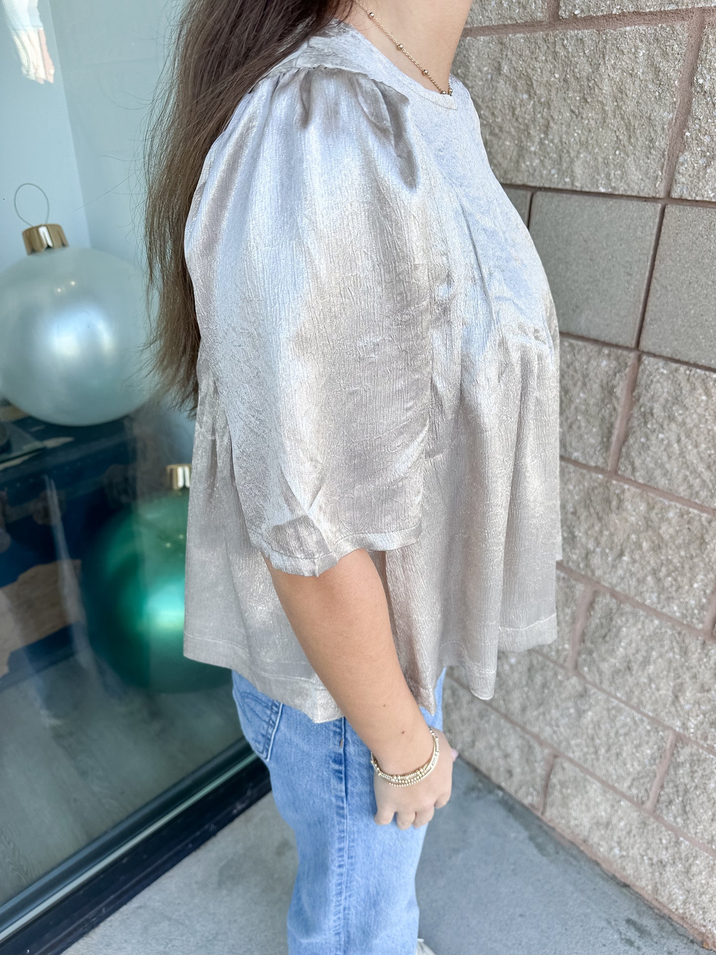 Champagne Pleated Shine Top