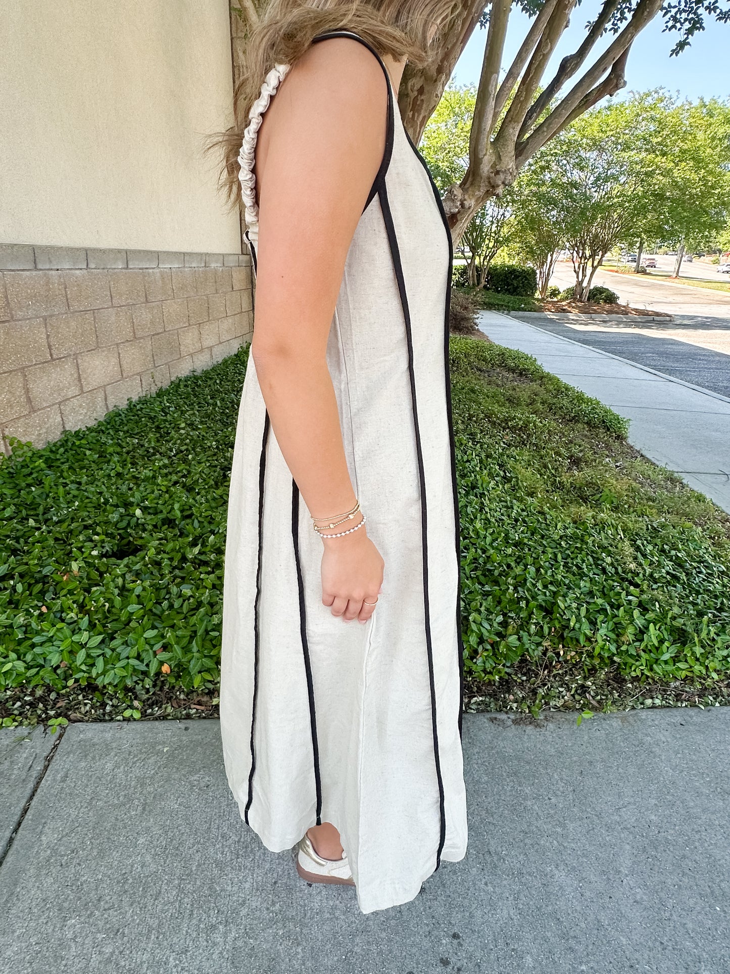 Suellen Contrast Trim Dress - Ivory