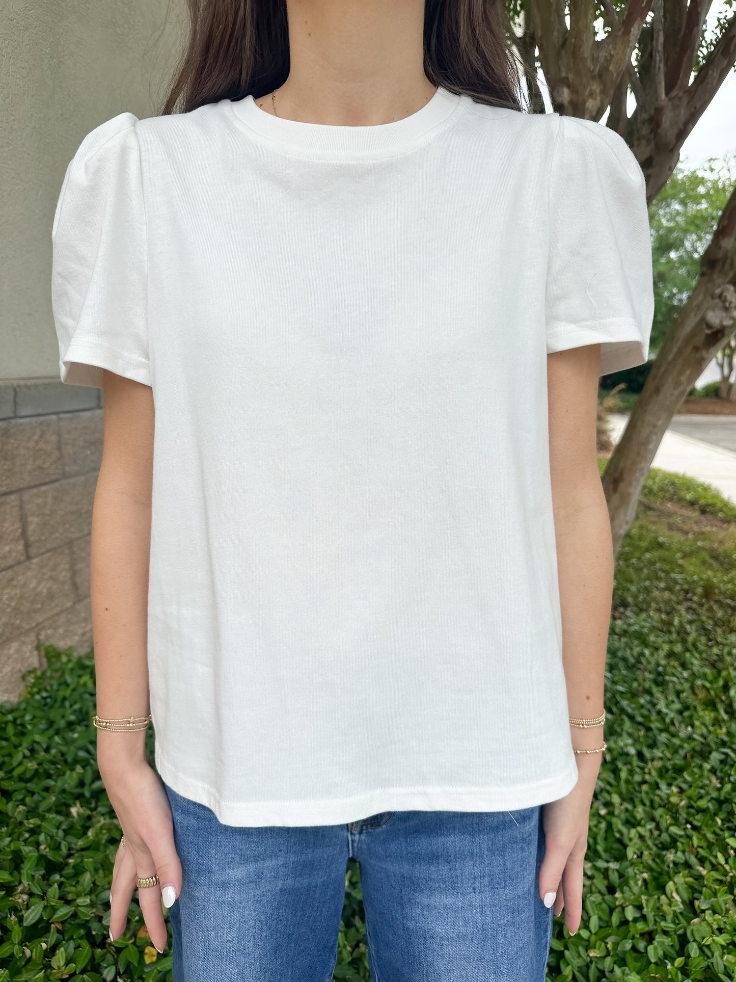 Larissa Pleat Sleeve Tee - White