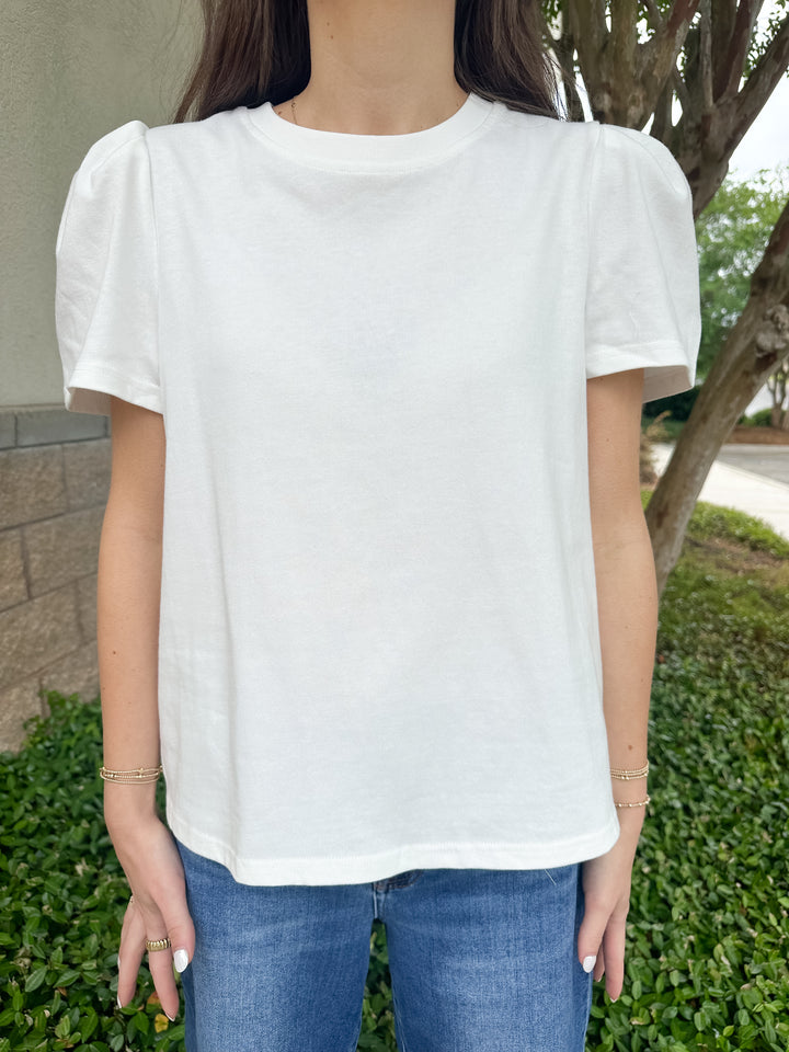 Larissa Pleat Sleeve Tee - White