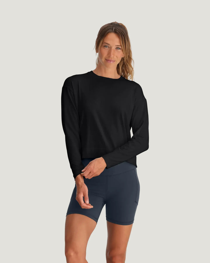 Free Fly Women’s Bamboo Shade Crossover Long Sleeve - Black