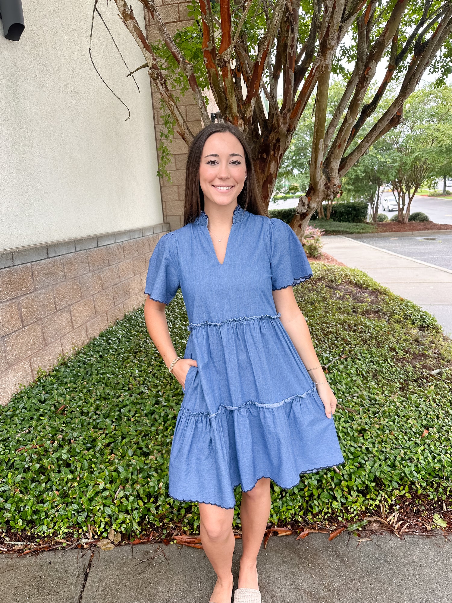 Ivy Mini Dress | Chambray | L | Trendy Dresses For Women