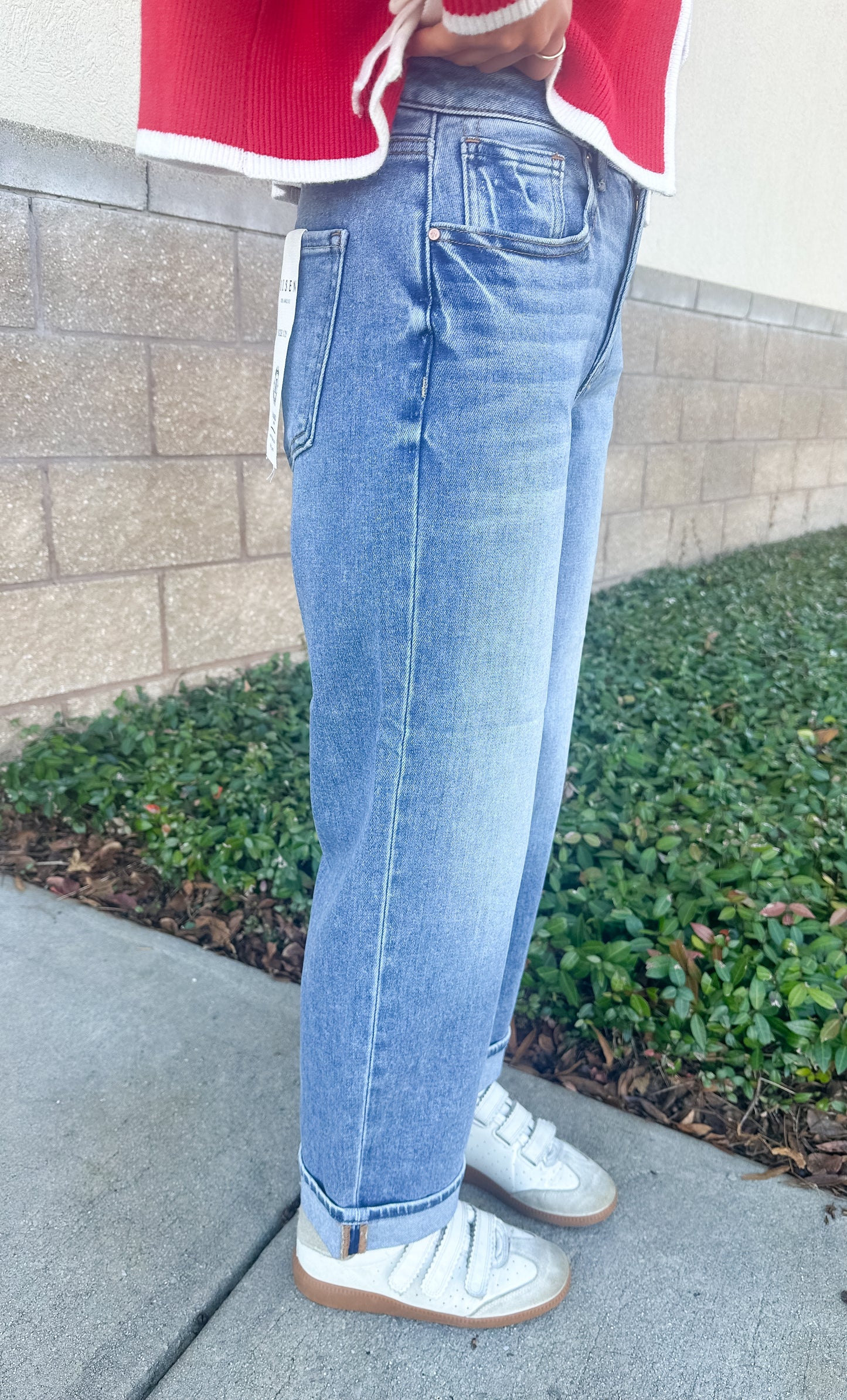 Risen Elise - Mid Rise Medium Wash Ankle Boyfriend Cuffed Jeans