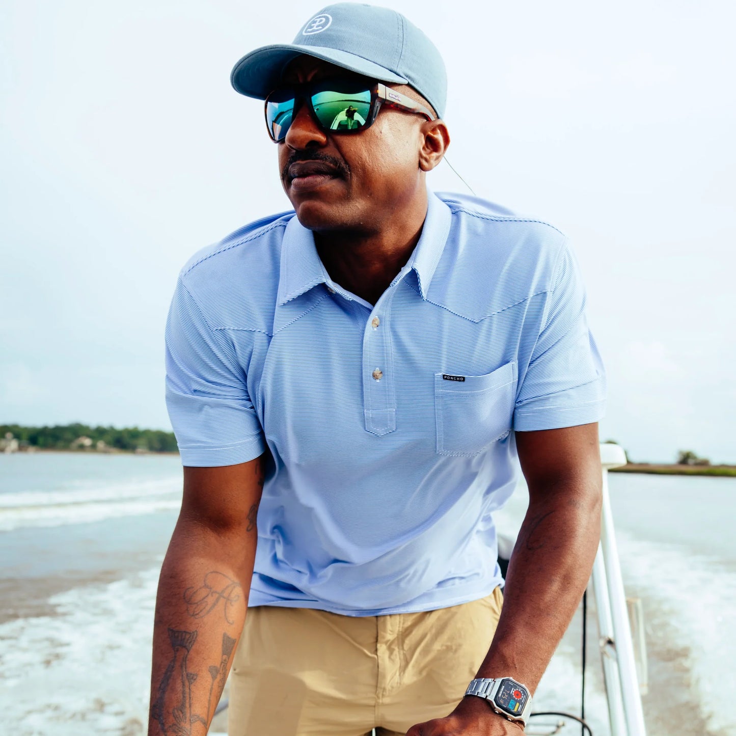 Poncho Men’s “The Haulover Inlet” Regular Performance Polo - True Blue & White Stripe