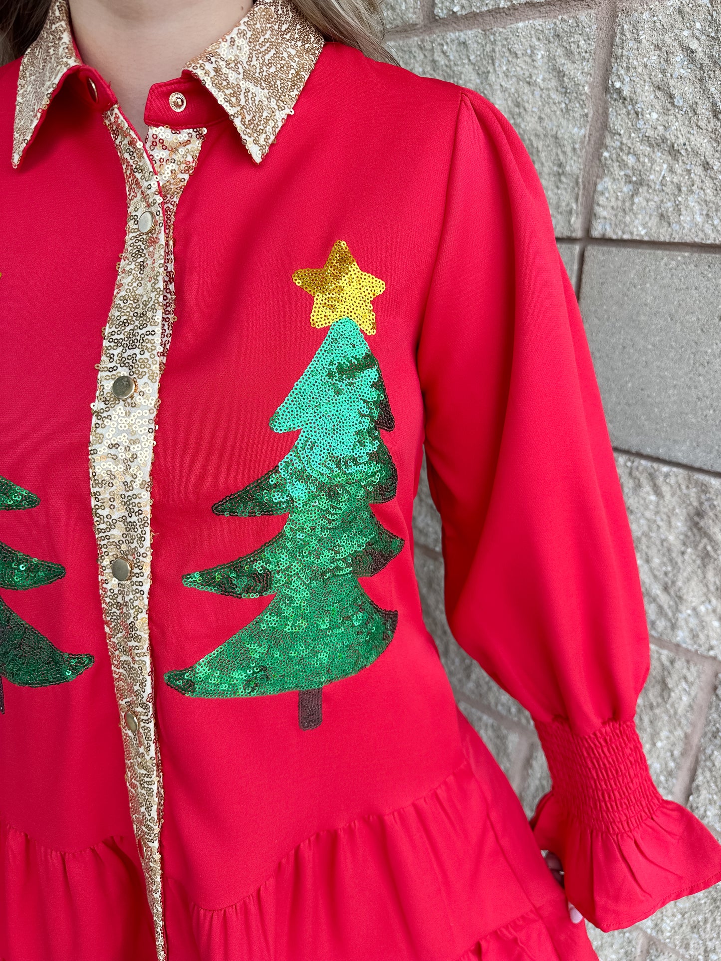 JM Christmas Tree Button Down Dress