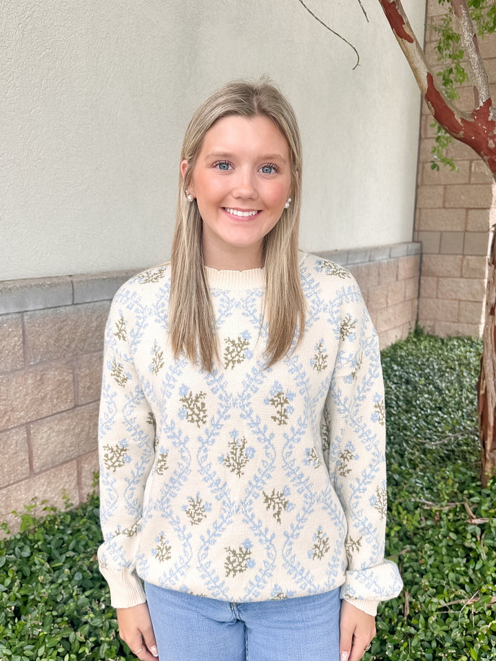 Jacquard Ruffle Knit Sweater