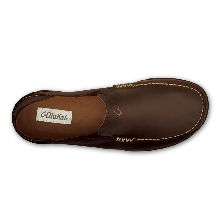 OluKai Men’s Moloā Leather Slip-On Shoe - Dark Wood|Dark Java