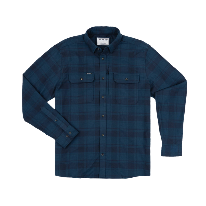 Poncho Men’s “The Blue Goose” Regular Performance Flannel - Dark Blue Plaid