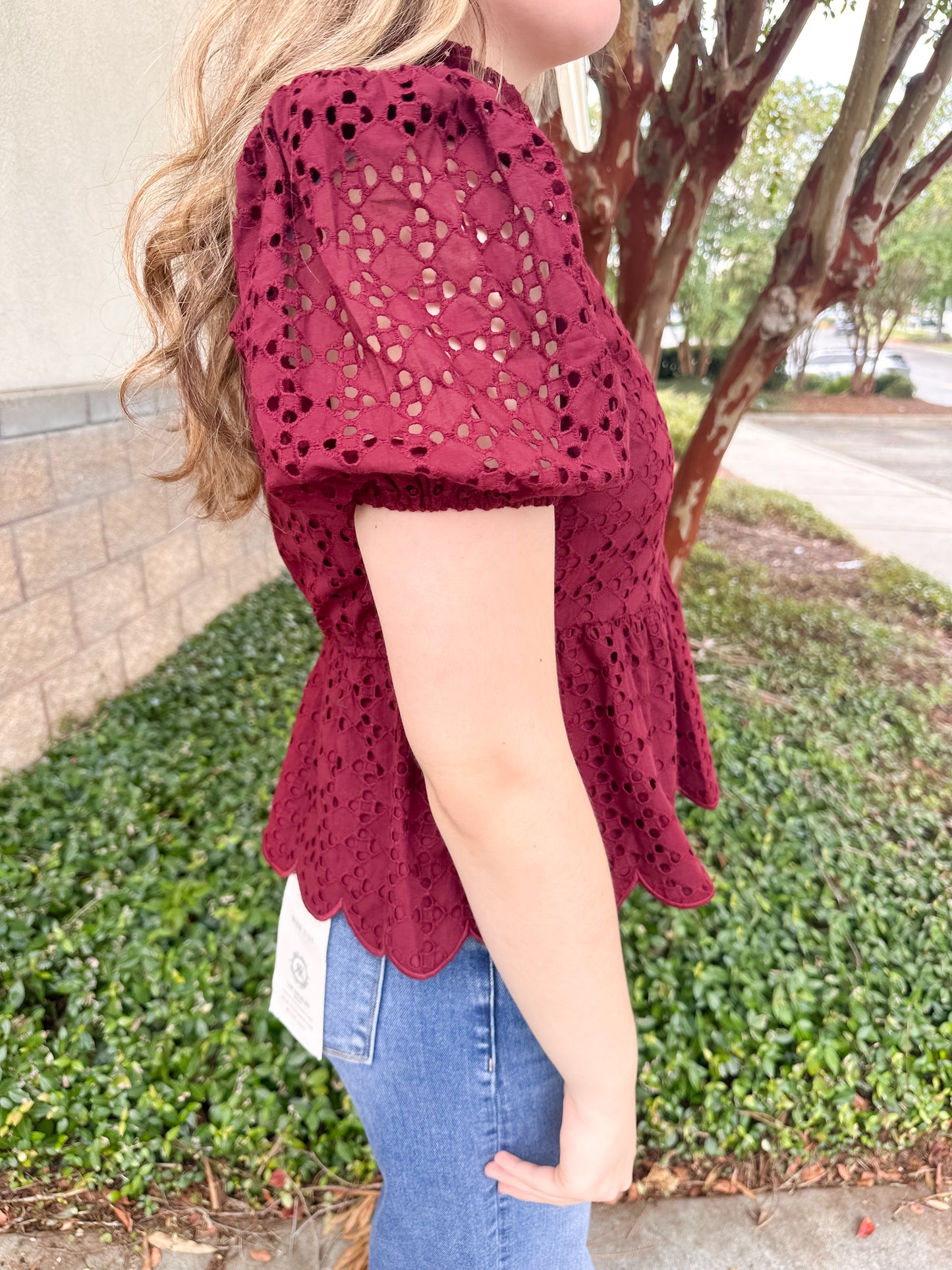 Elise Eyelet Top - Burgundy