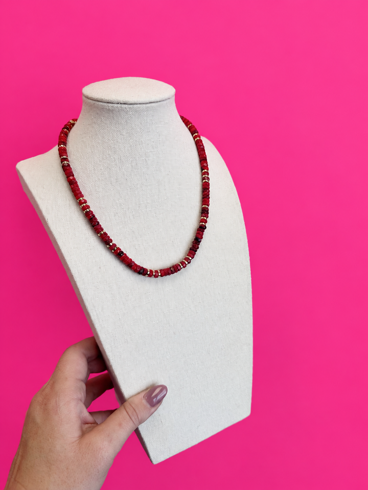 Layering Disc Bead Necklace - Red