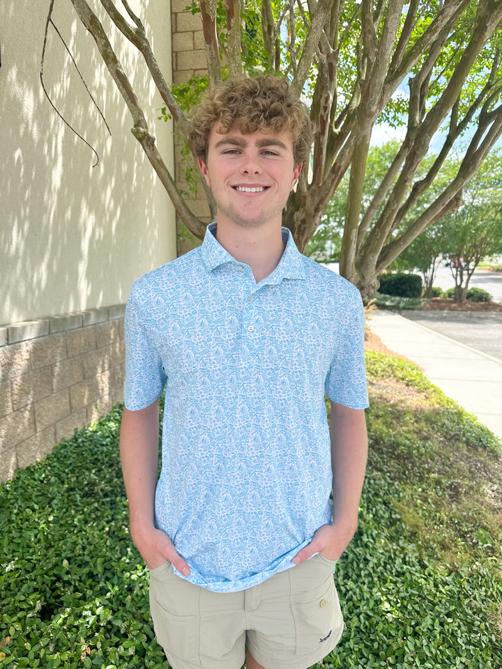 SPC Men’s Pointer Pattern Performance Polo - White/Hawaiian Blue