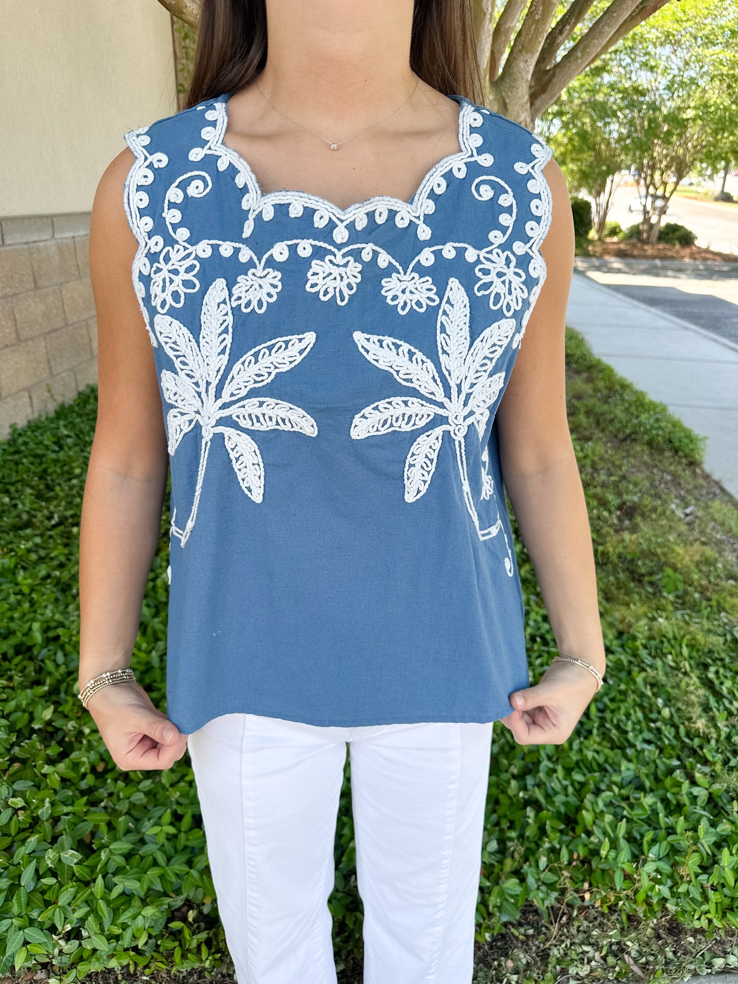 Fran Embroidered Top - Navy