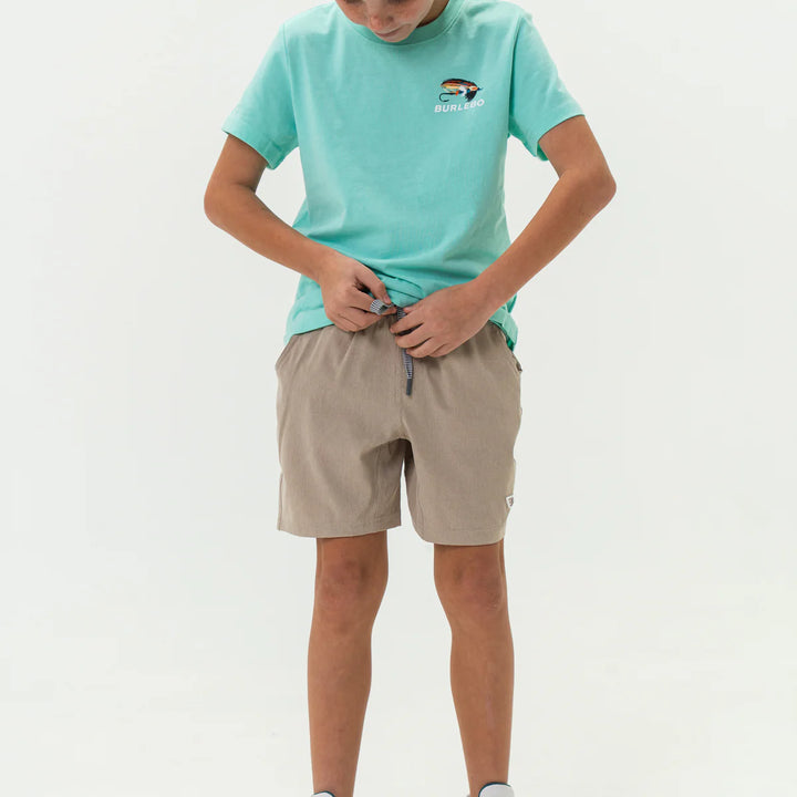 Burlebo Youth Athletic Short - Heathered Khaki
