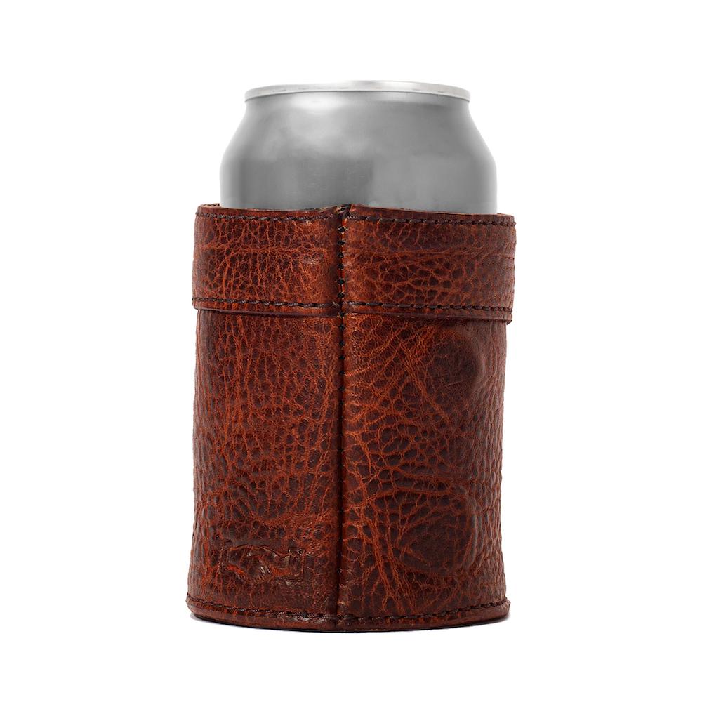 Mission Mercantile Campaign Leather Can Koozie - Whiskey