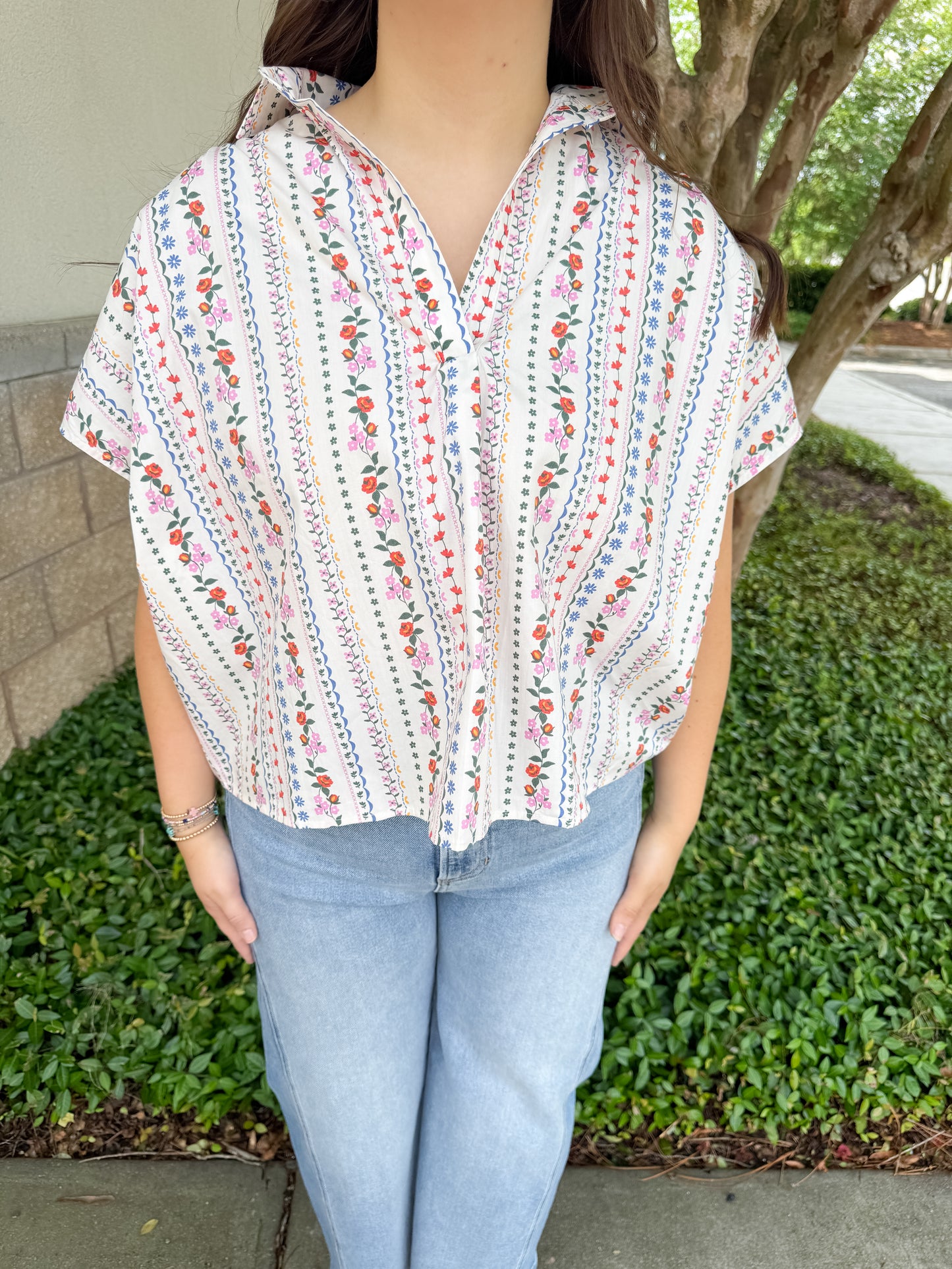 Helen Signature Collar Top - Pink Vines