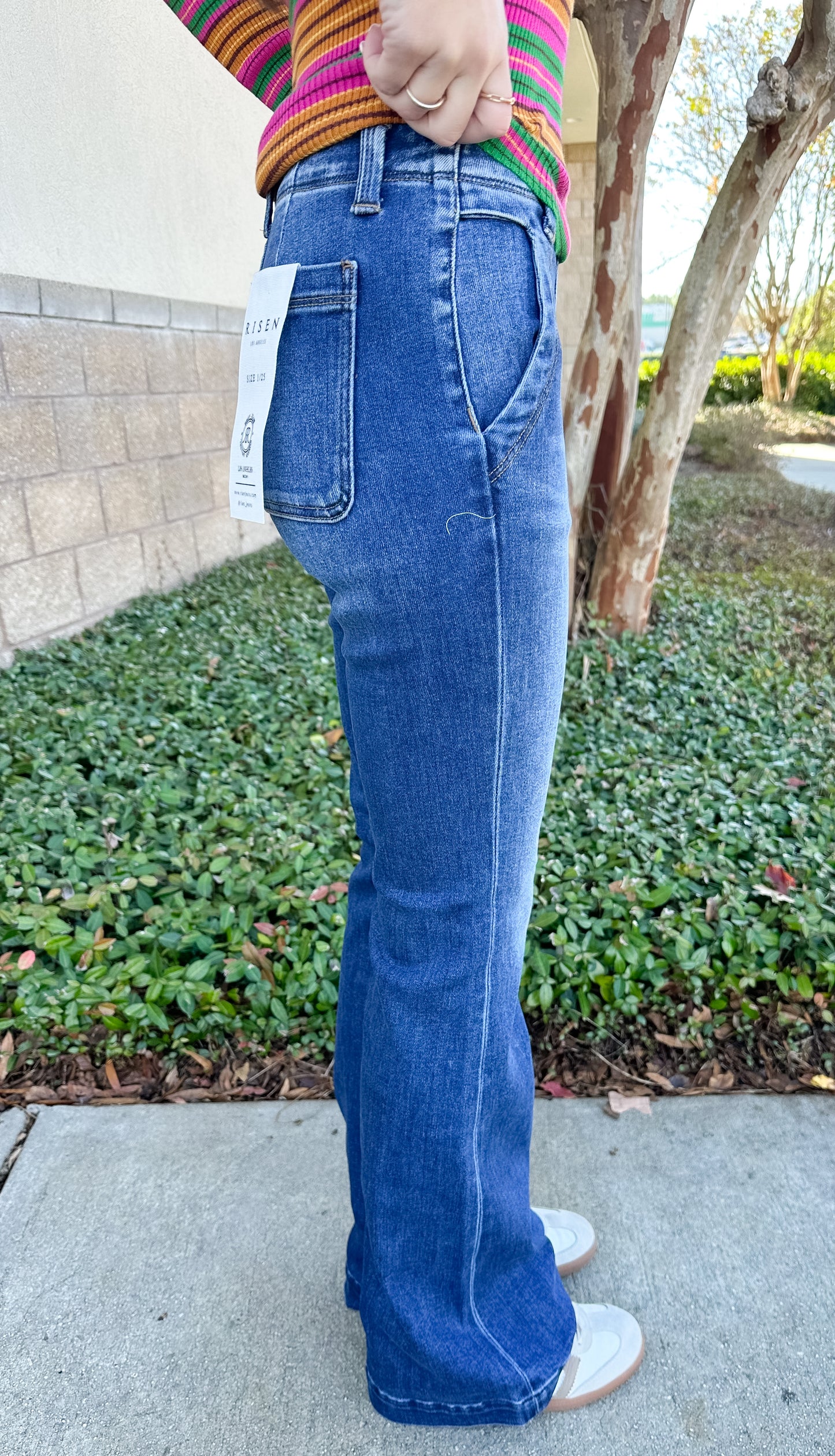 Risen Harley - High Rise Flare Double Button Jeans Dark