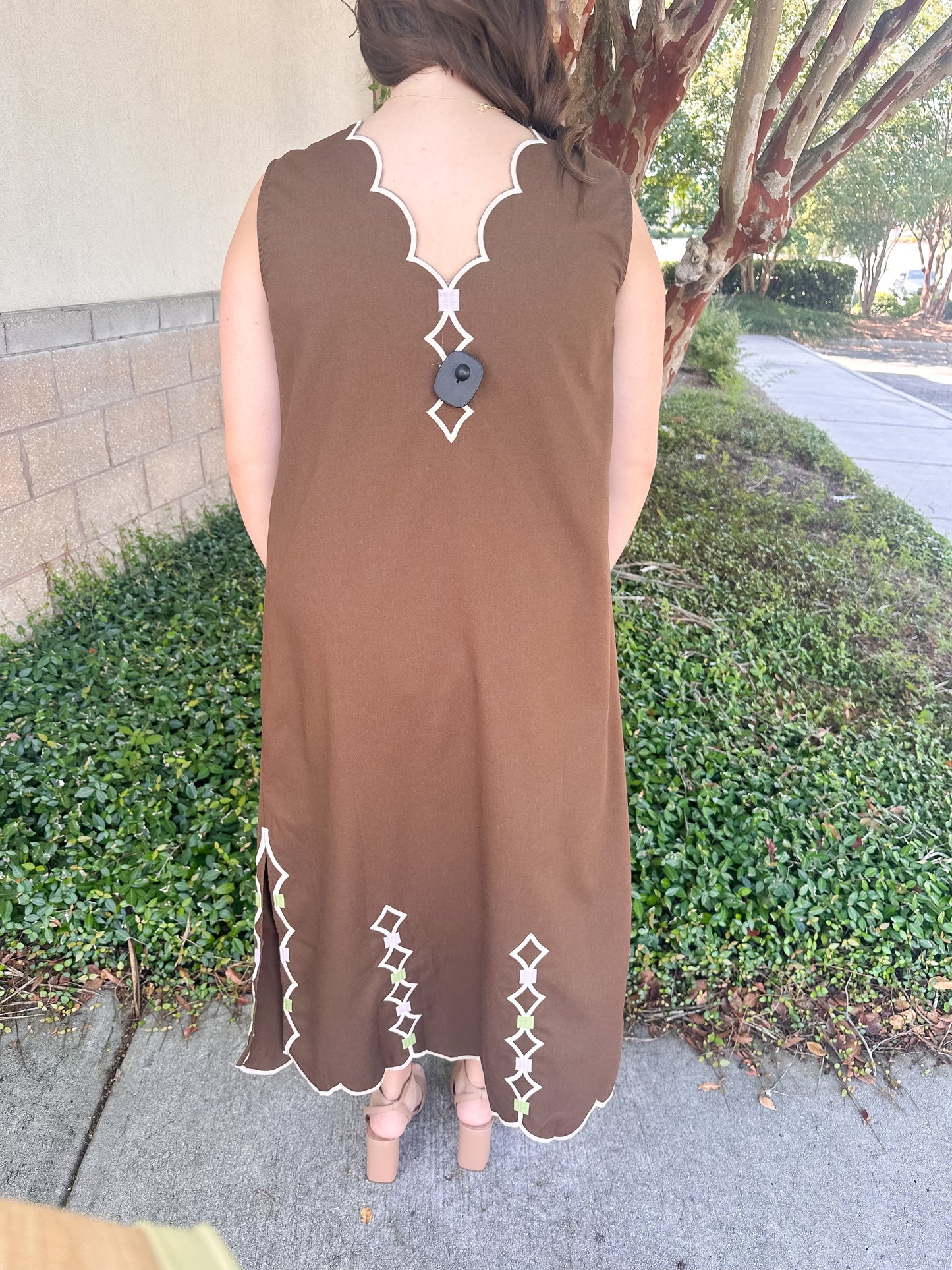 Edna Scallop Dress - Brown