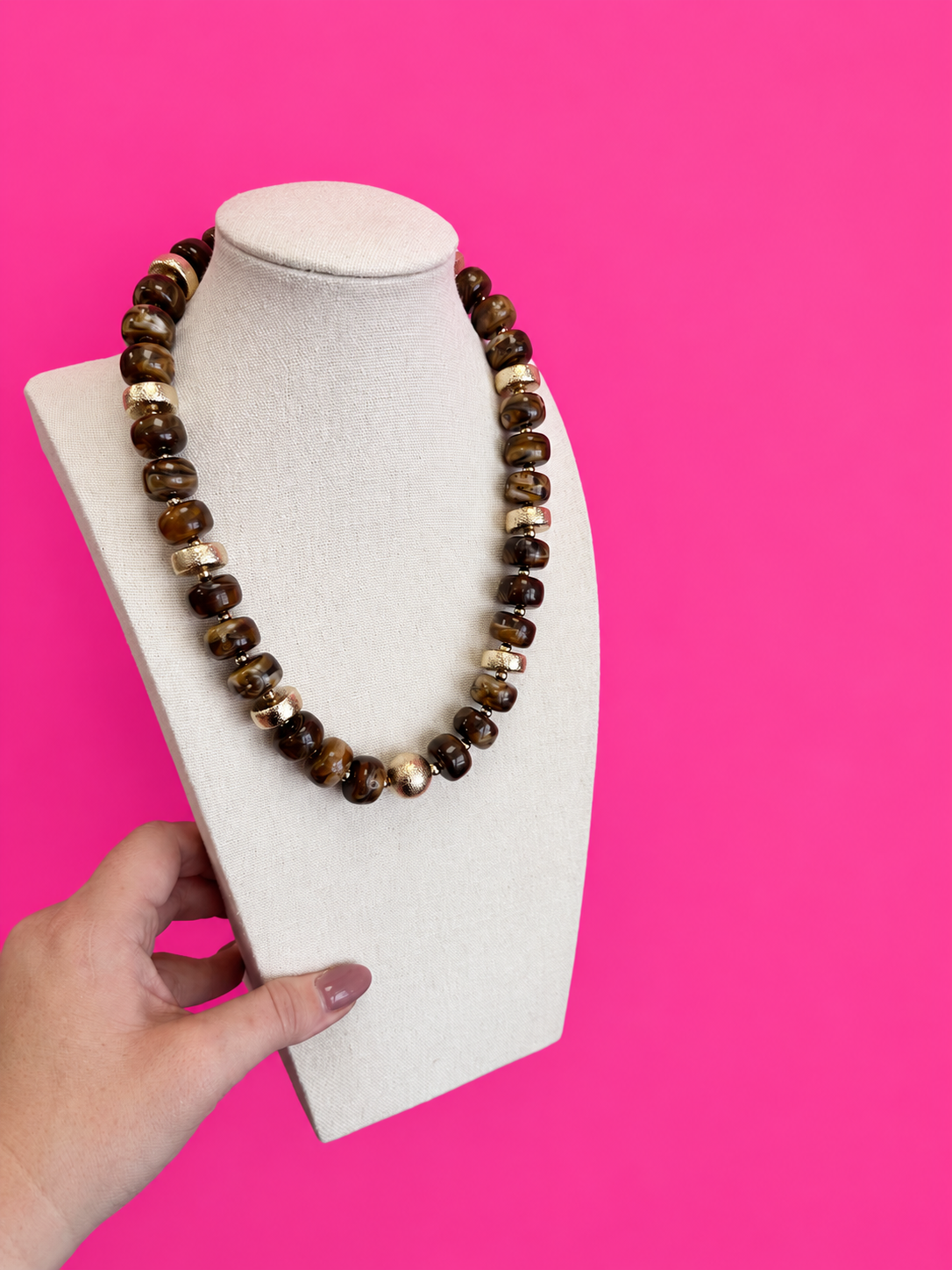 Statement Bead with Mix Gold Statement Bead Necklace - Brown