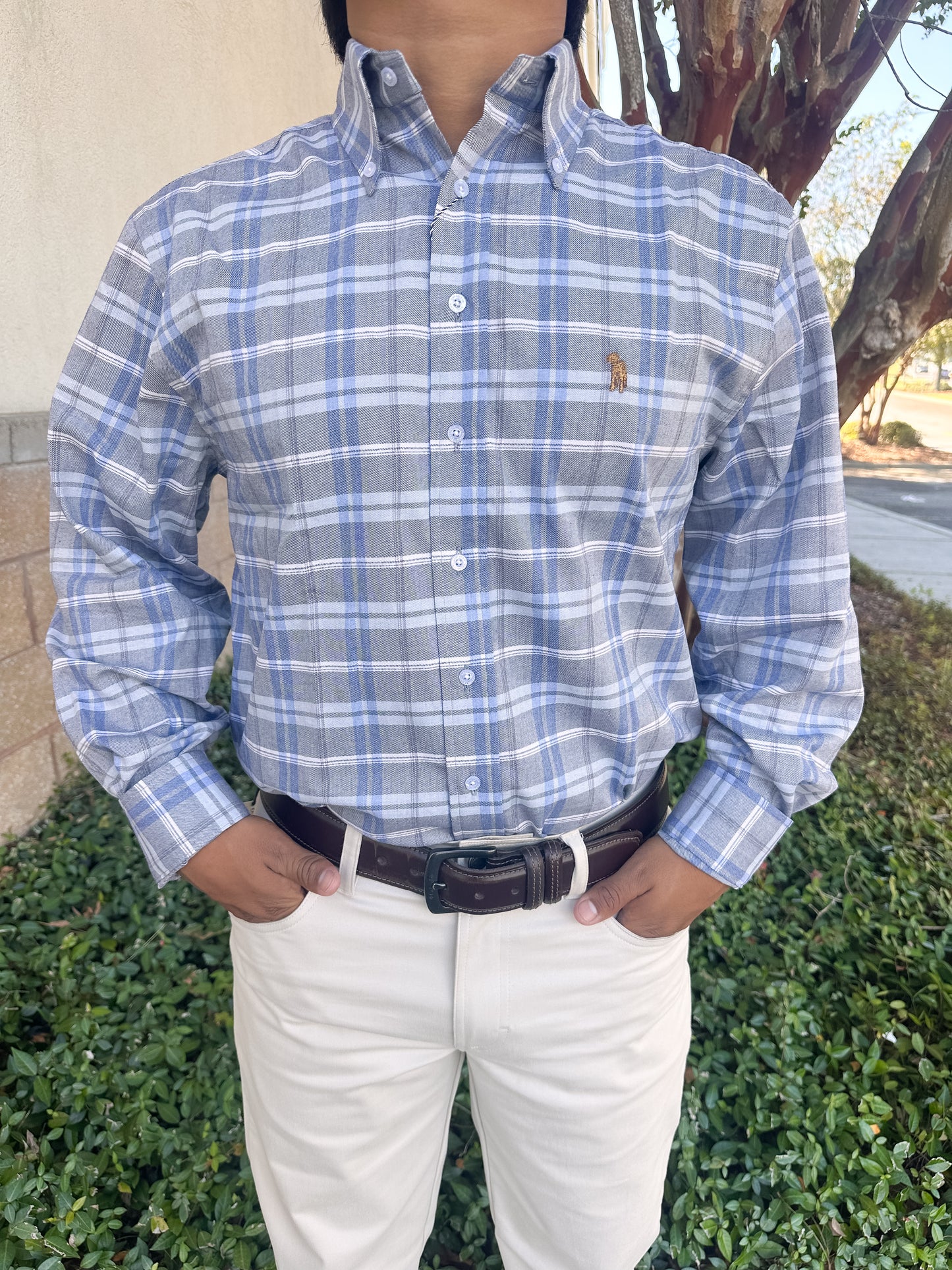 S. Casanova Buck Indigo Plaid Button Down