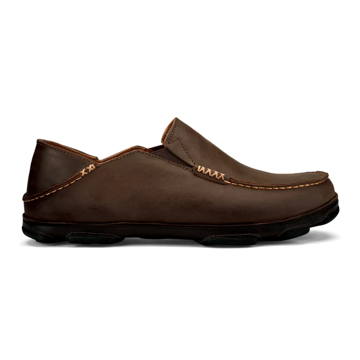 OluKai Men’s Moloā Leather Slip-On Shoe - Dark Wood|Dark Java