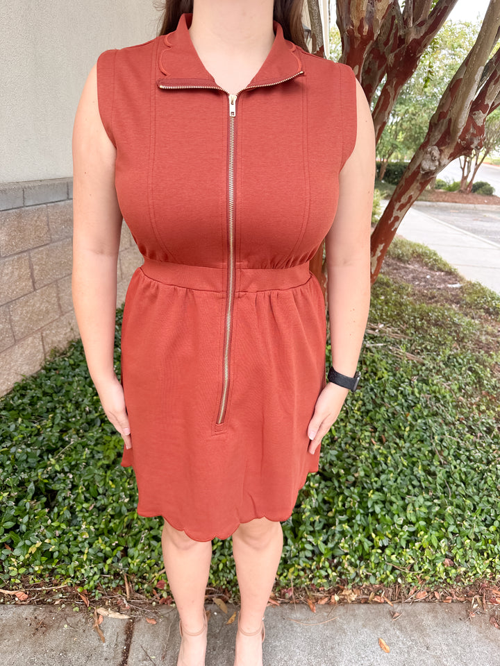 Ginger Scallop Dress - Brick