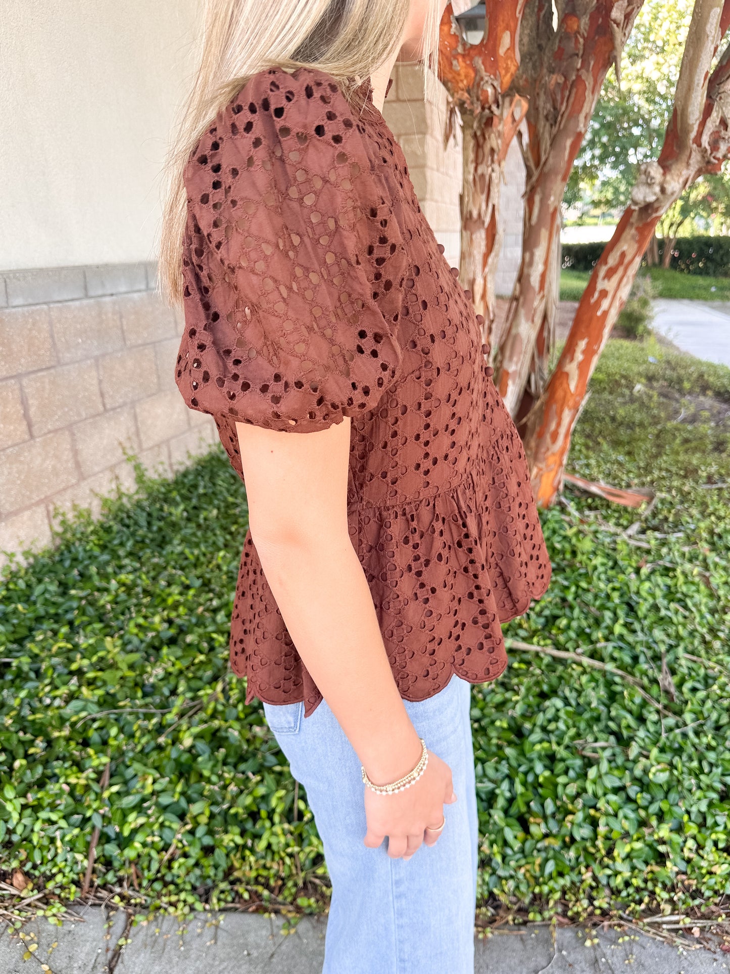 Elise Eyelet Top - Brown